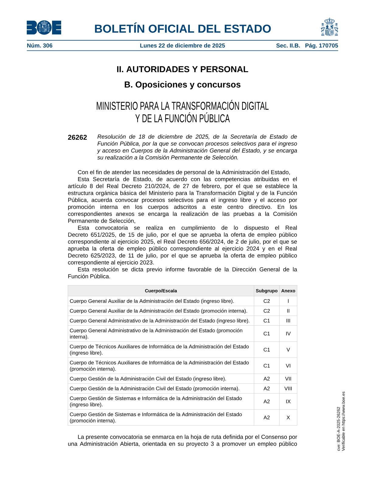 Página 1 de las bases de Administrativo C1 del Estado 2025 · ingreso libre