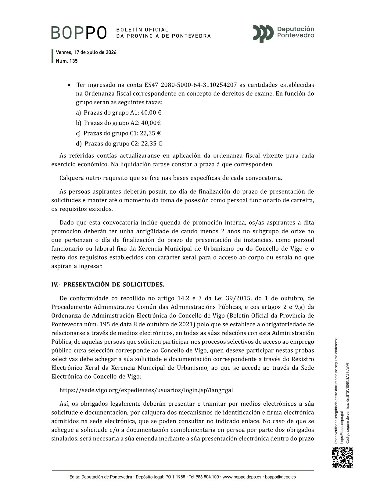 Página 4 de las bases de Administrativo Gerencia Municipal de Urbanismo de Vigo 2026