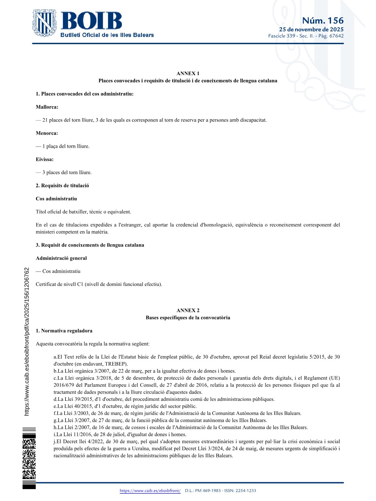 Página 3 de las bases de Administrativo Govern de les Illes Balears 2025