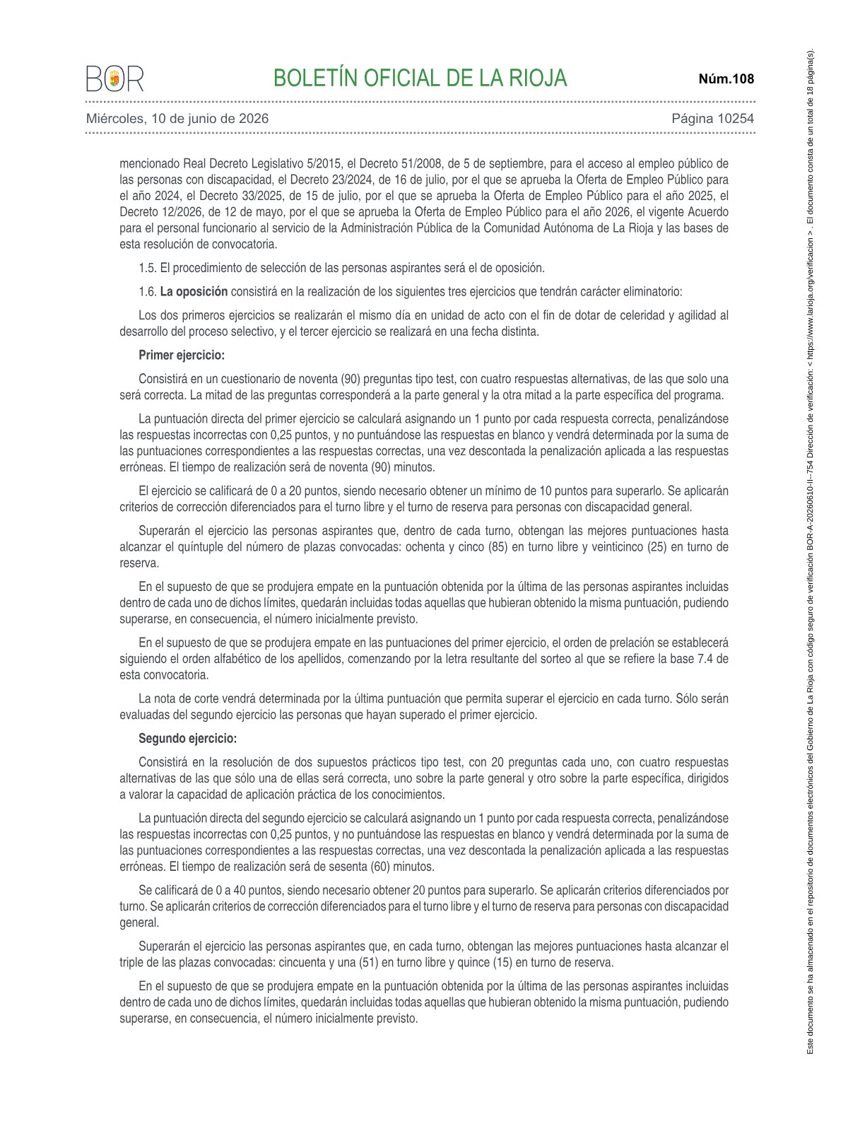 Página 2 de las bases de Administrativo La Rioja 2026