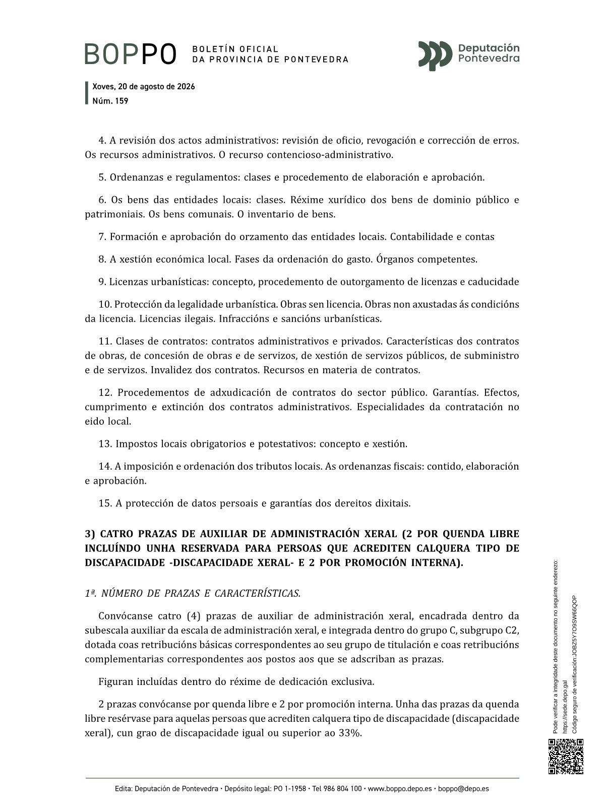 Página 54 de las bases de Auxiliar Administrativo Ayuntamiento de Pontevedra 2026