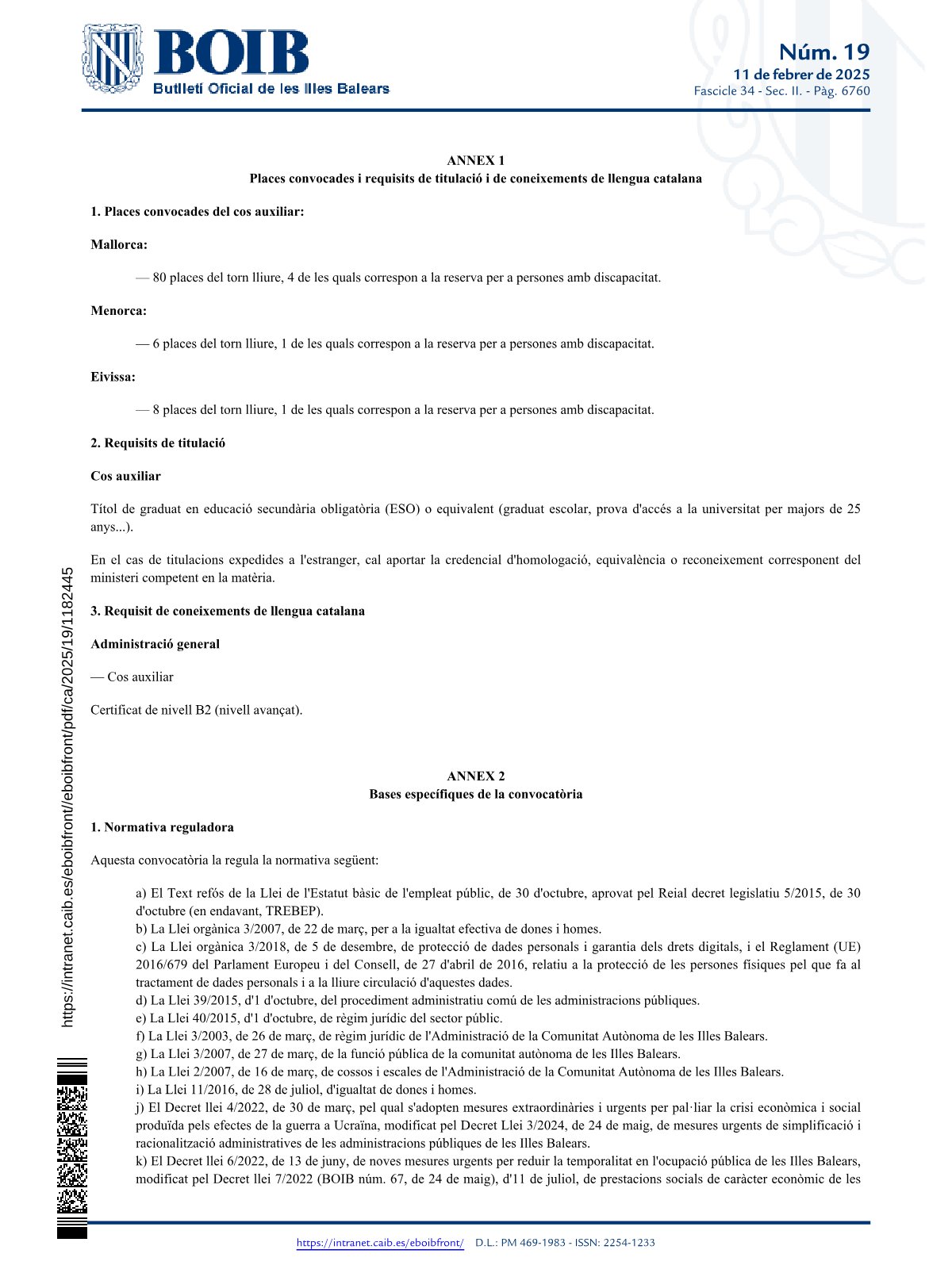 Página 3 de las bases de Auxiliar Administrativo Govern de les Illes Balears 2025