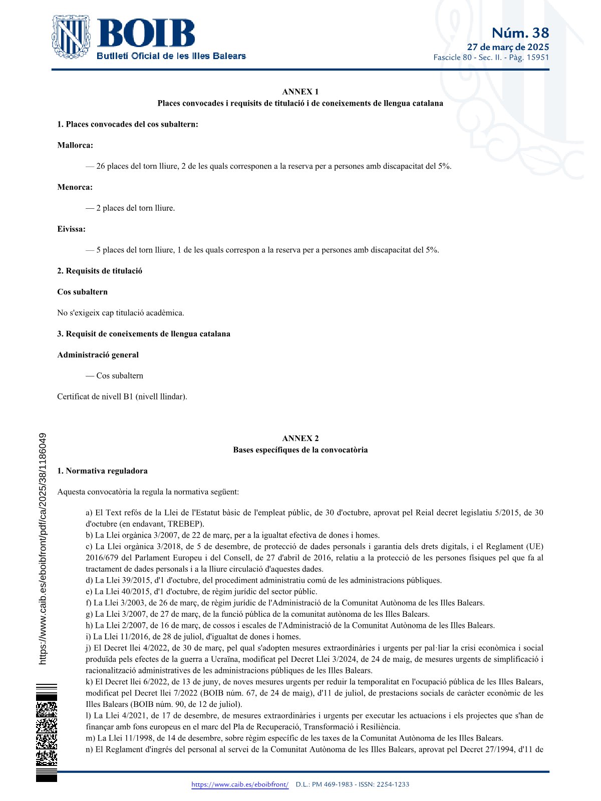 Página 3 de las bases de Subalterno Comunidad Autónoma de las Islas Baleares 2025