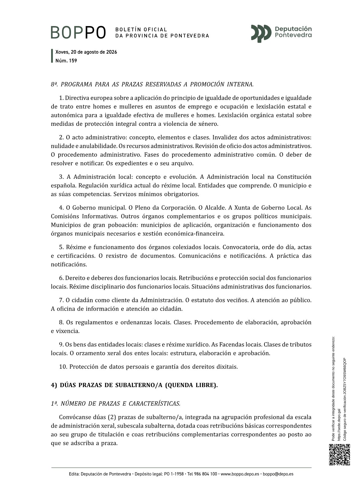 Página 64 de las bases de Subalterno Ayuntamiento de Pontevedra 2026